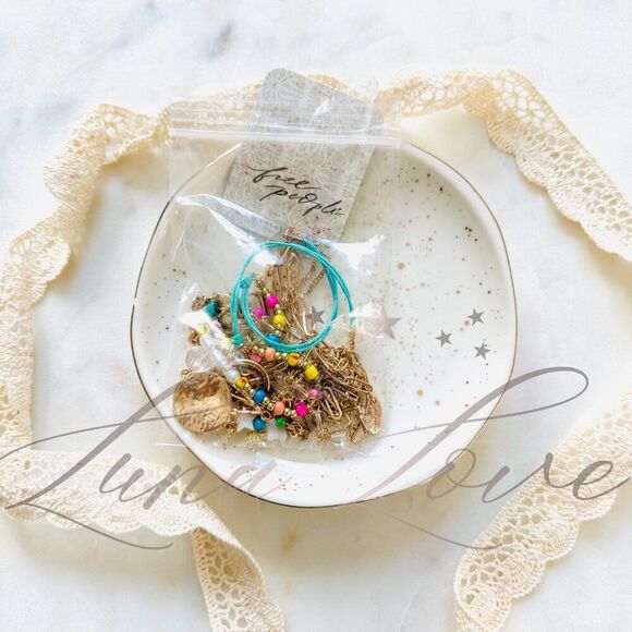 FREE PEOPLE Starry Celestial Multi Layer Gold Necklace In Multicolor NWT - Picture 3 of 6